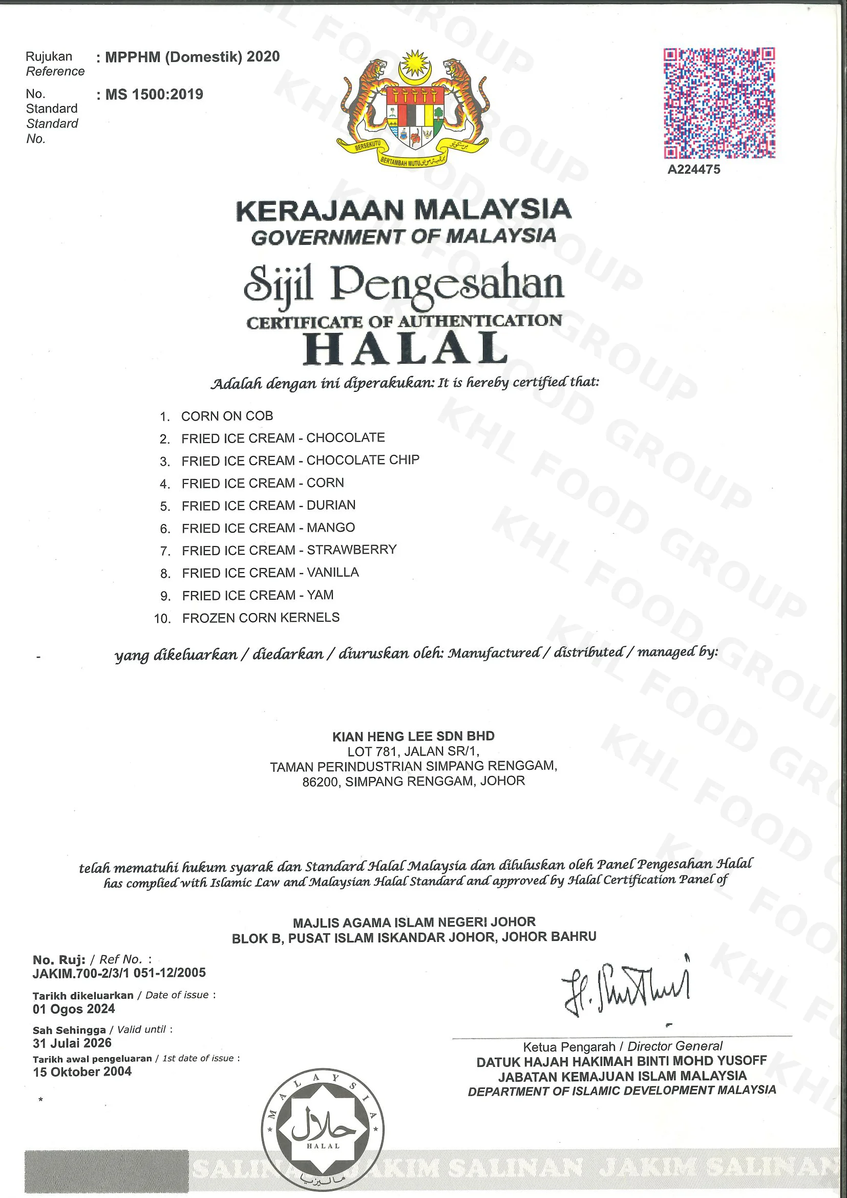 HALAL Certificate KHL